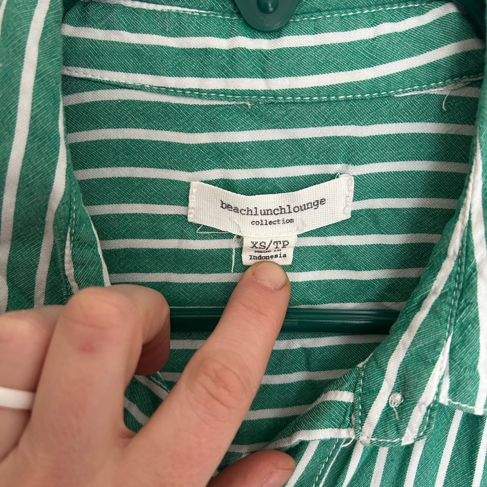 Beachlunchlounge Green and White Striped Button Down Shirt - Picture 2 of 3